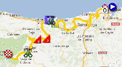 De kaart met het parcours van de zeventiende etappe van de Vuelta a Espa&ntildea 2012 op Google Maps