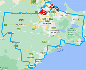 Het parcours van de Cadel Evans Great Ocean Road Race 2025