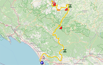 Het parcours van de 11e etappe van de Ronde van Italië 2025 Het parcours van de 11e etappe van de Ronde van Italië 2025