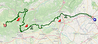 Het parcours van de 15e etappe van de Ronde van Italië 2025 Het parcours van de 15e etappe van de Ronde van Italië 2025