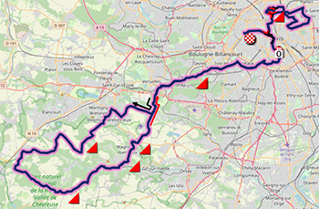 The race route of the race in line women's road cycling in the Paris 2024 Olympic games