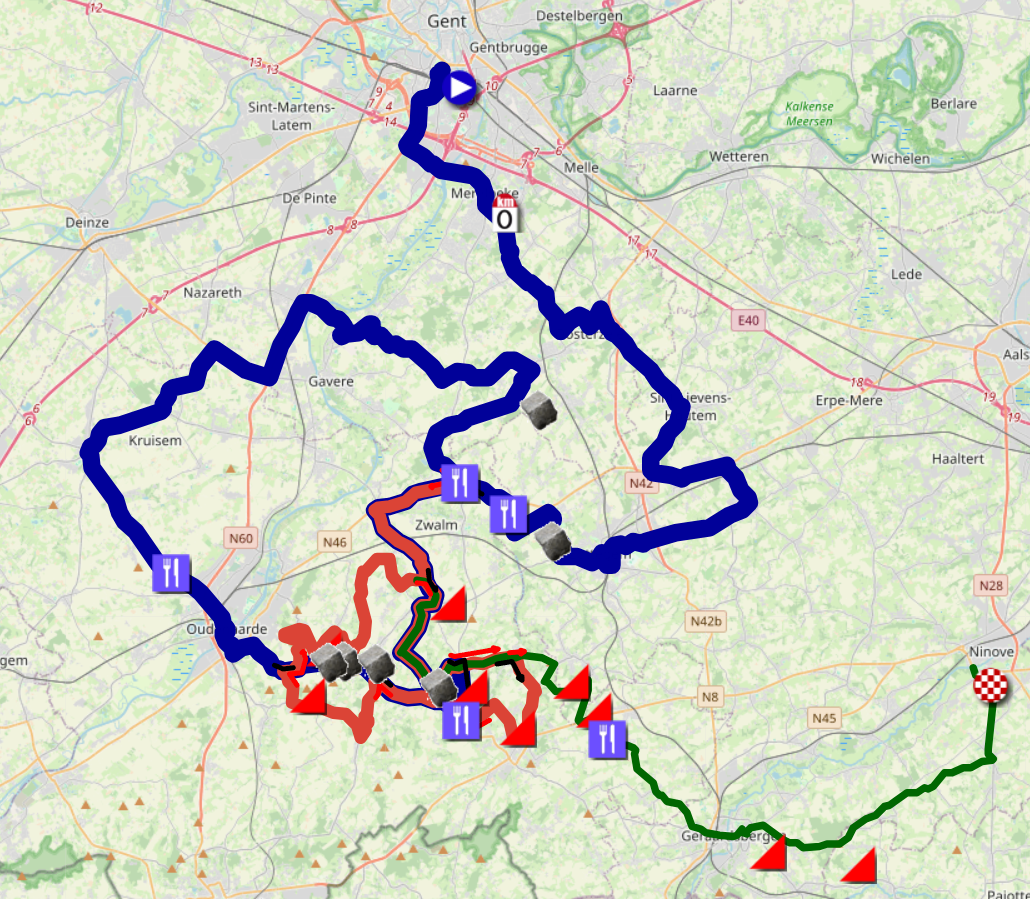 The race route of Omloop Nieuwsblad 2025