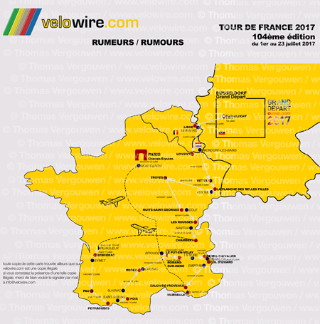 The detailed map of the Tour de France 2017 race route based on rumours The detailed map of the Tour de France 2017 race route based on rumours