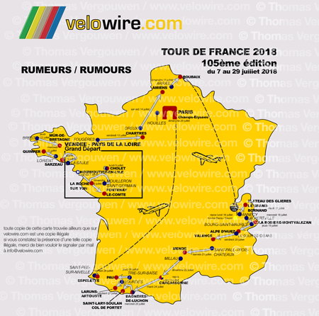 The detailed map of the Tour de France 2018 race route based on rumours The detailed map of the Tour de France 2018 race route based on rumours