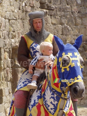 Carcassonne: one of the horseriders with a baby (745x)