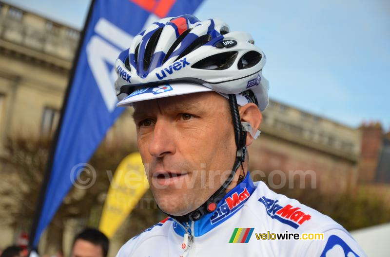 Frédéric Guesdon (FDJ BigMat) aan de start van zijn laatste wedstrijd
