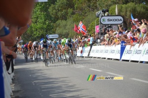 Simon Gerrans (Orica-GreenEDGE) starts an early sprint (391x)