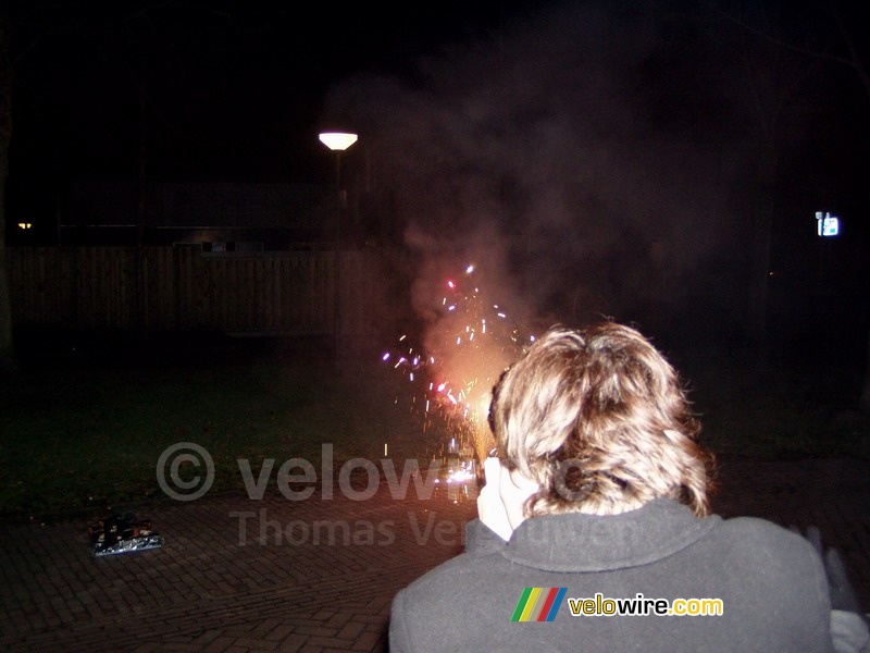 Virginie (Bocco) in front of the firework