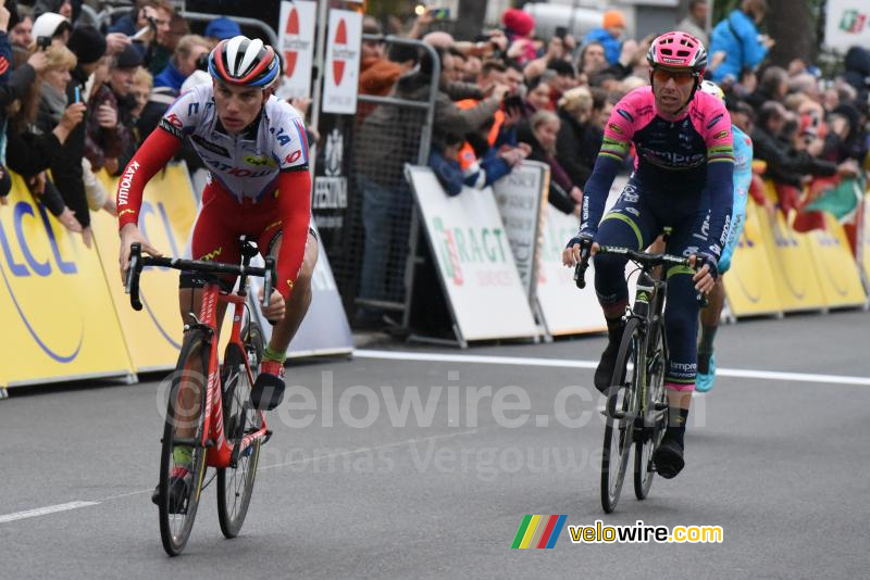 Simon Spilak (Katusha) pakt de 2de plaats voor Rui Costa (Lampre)