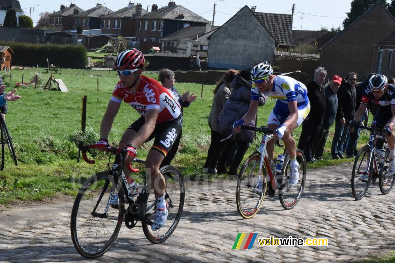 Sean de Bie (Lotto-Soudal) in de strook tussen Viesly en Quiévy