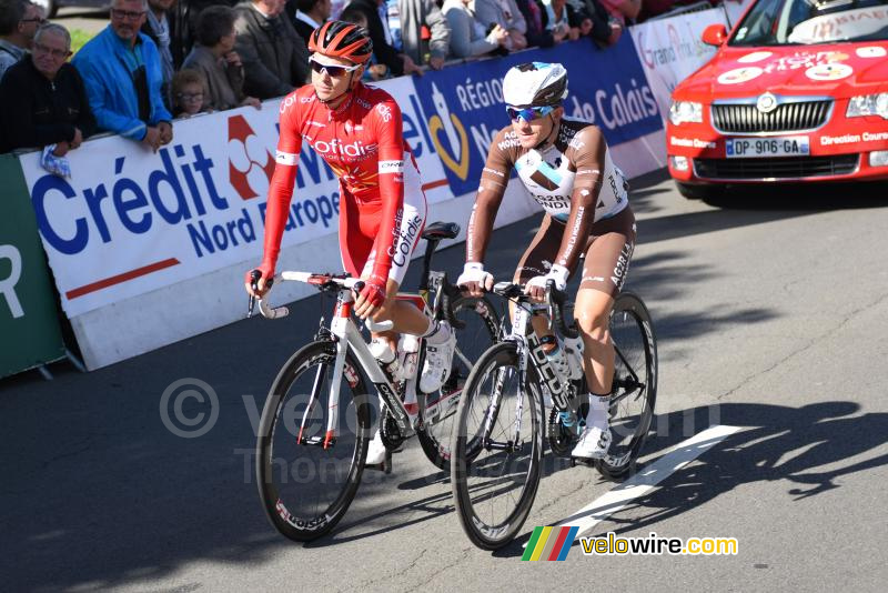 Rudy Molard (Cofidis) & Samuel Dumoulin (AG2R) aan de start