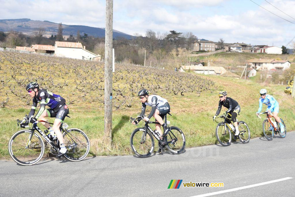 De kopgroep van de dag: Florian Vachon, Matt Brammeier, Thomas Voeckler & Evaldas Siskevicius