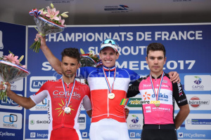 Le podium du Championnat de France 2017 : Arnaud Démare, Nacer Bouhanni, Jérémy Leveau (2) (2602x)