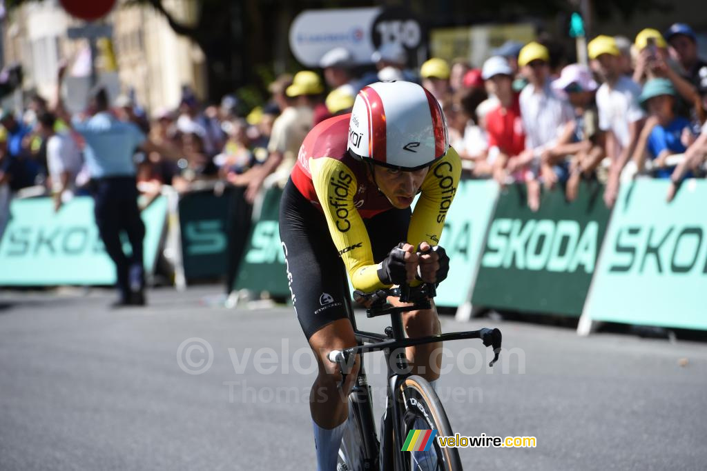 Emmanuel Buchmann (Cofidis) tijdens de tijdrit Caen > Caen