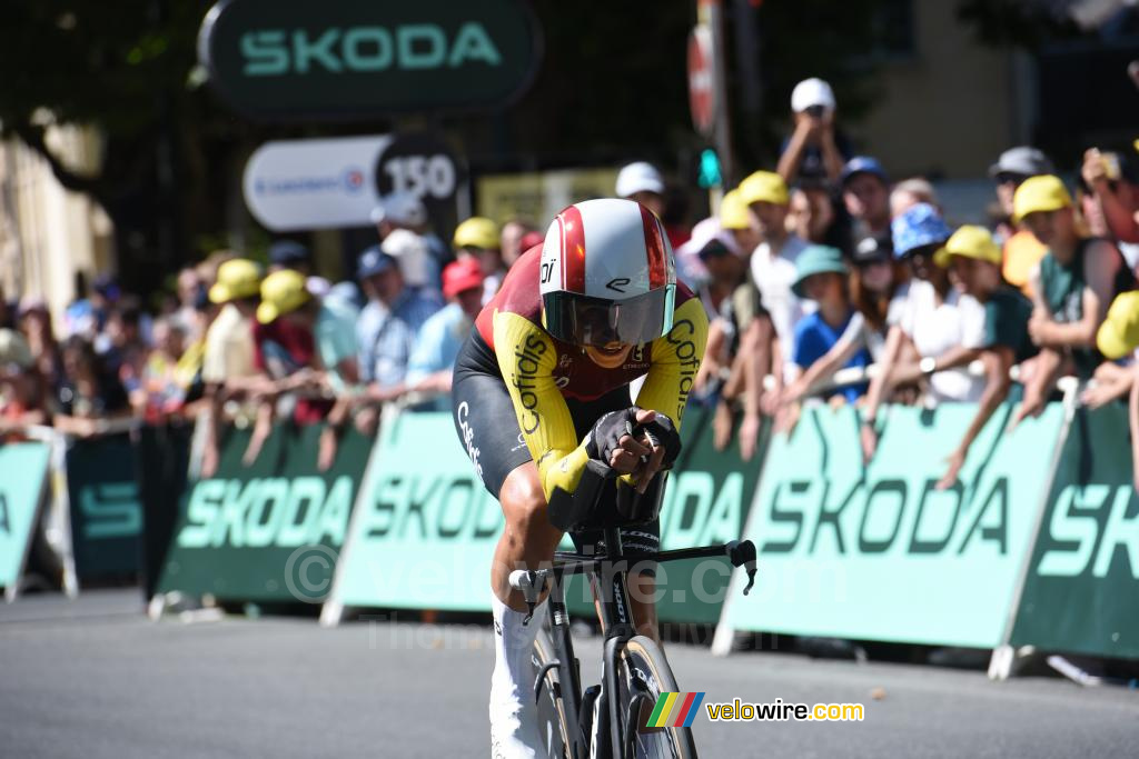 Dylan Teuns (Cofidis) tijdens de tijdrit Caen > Caen