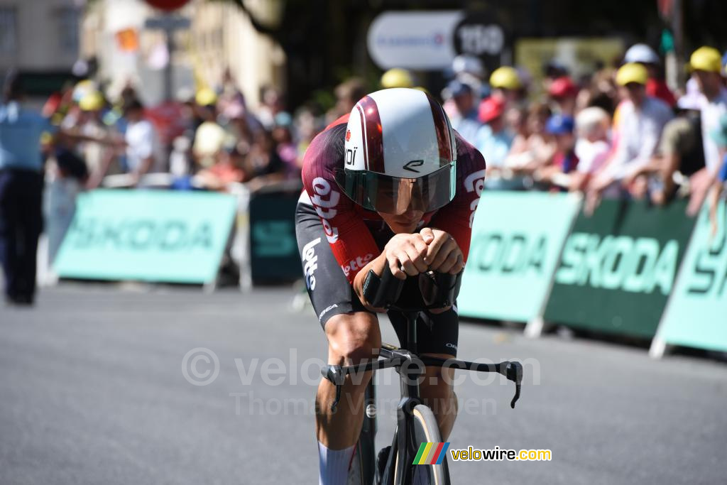 Jenno Berckmoes (Lotto) tijdens de tijdrit Caen > Caen