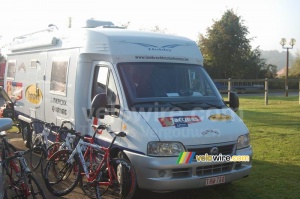 The camper of the Chocolade Jacques cycling team (845x)