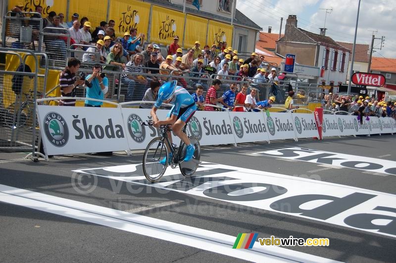Christian Knees (Milram) at the finish in Cholet