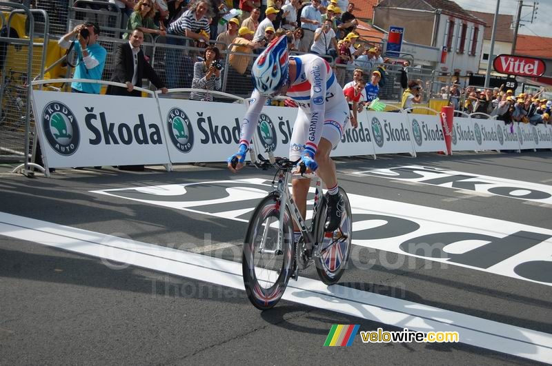 David Millar (Garmin Chipotle) bij de finish in Cholet