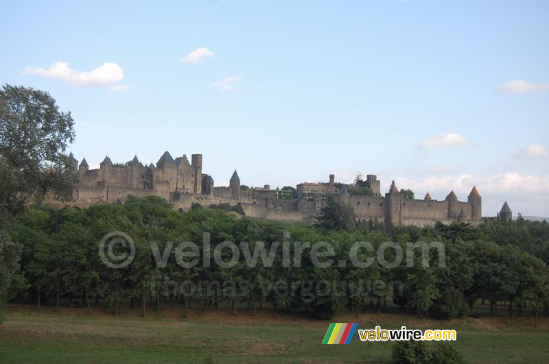 Het uitzicht vanaf mijn hotelkamer op de Cité de Carcassonne