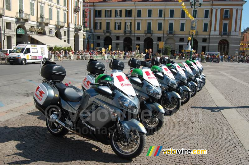 De Kawasaki motoren netjes op een rijtje