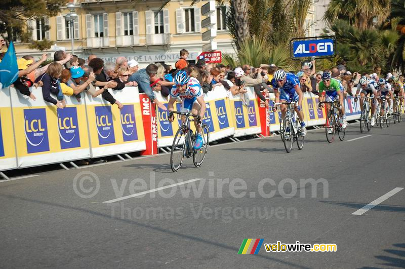 De sprint om de vierde plaats: Jonathan Hivert, Christophe Moreau & Sylvain Chavanel