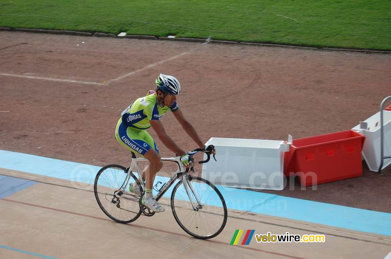 Manuel Quinziato (Liquigas) bij de finish