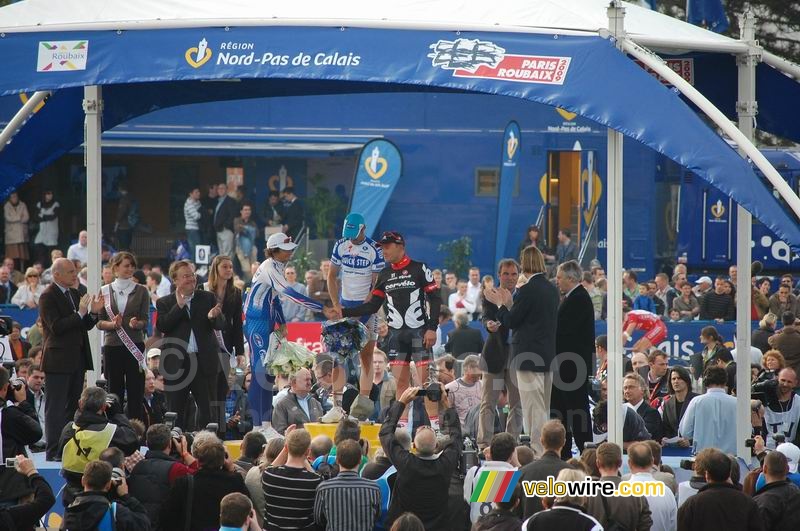 Filippo Pozzato (Katusha), Tom Boonen (QuickStep) & Thor Hushovd (Cervlo)