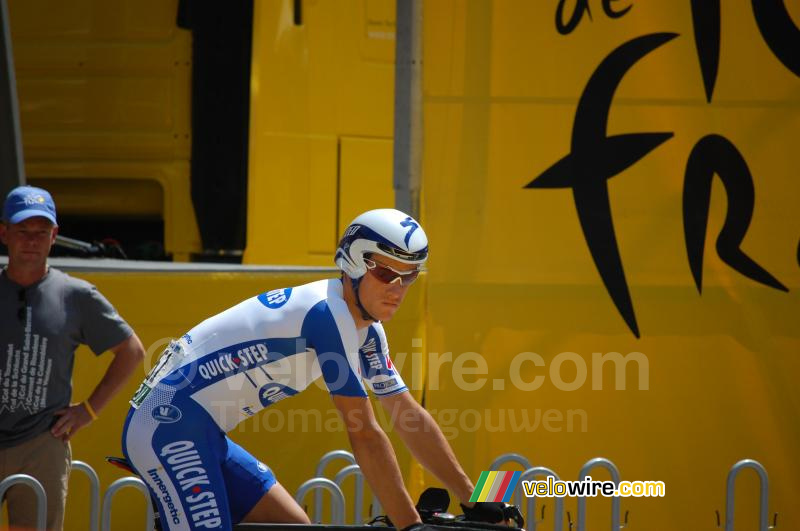 Sylvain Chavanel (Quick Step) voor de start van de ploegentijdrit in Montpellier