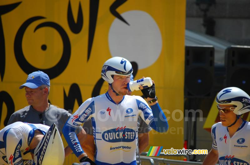 Sébastien Rosseler (Quick Step) voor de start van de ploegentijdrit in Montpellier