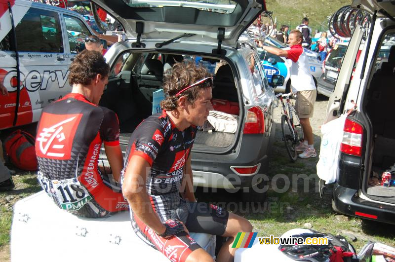 Rigoberto Uran & Luis Léon Sanchez (Caisse d'Epargne) na aankomst op Arcalis