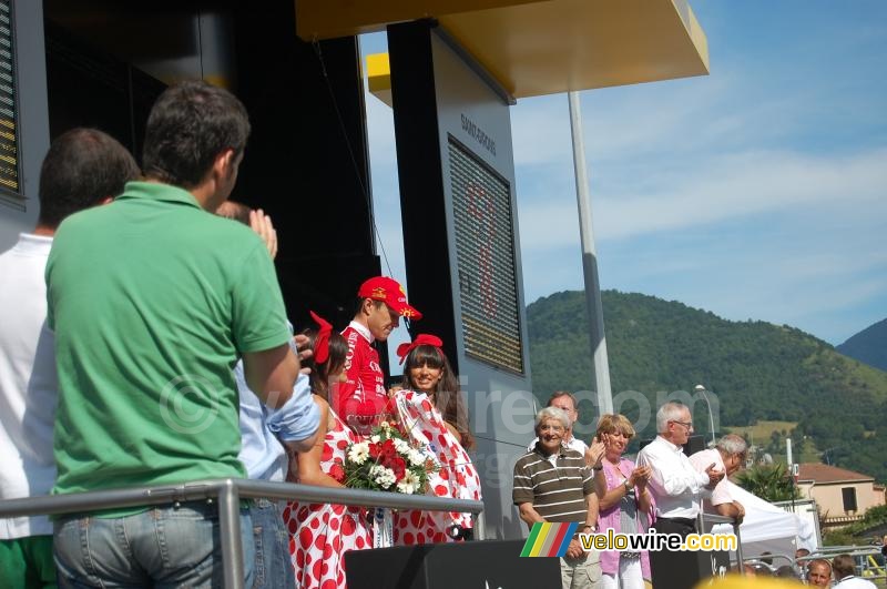 Christophe Kern (Cofidis) receives the polka dot jersey in Saint-Girons