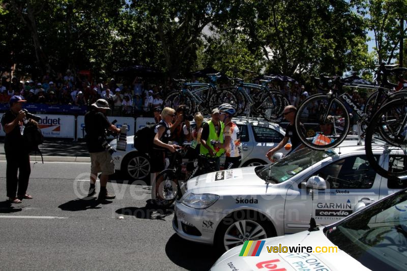Cameron Meyer (Garmin-Cervélo) na de finish