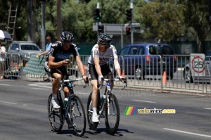 Geraint Thomas & Mathew Hayman phoning home (Team Sky) (880x)