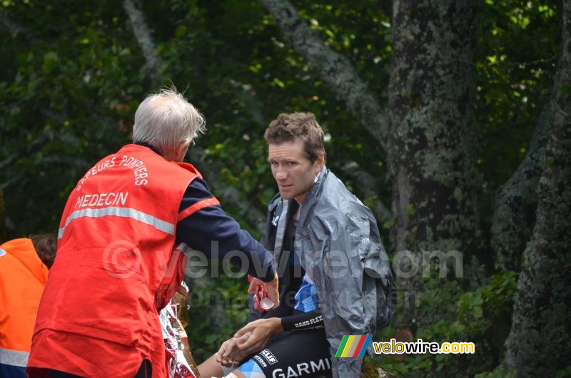 David Zabriskie (Team Garmin-Cervélo) moest met een gebroken pols opgeven